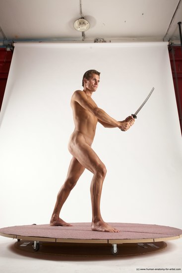 Nude Fighting with sword Man White Standing poses - ALL Athletic Short Brown Standing poses - simple Multi angles poses Realistic