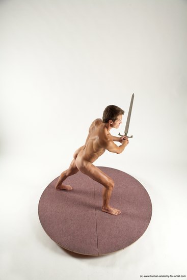 Nude Fighting with sword Man White Standing poses - ALL Athletic Short Brown Standing poses - simple Multi angles poses Realistic