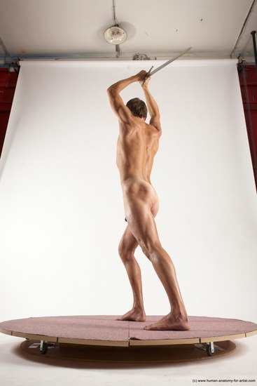 Nude Fighting with sword Man White Standing poses - ALL Athletic Short Brown Standing poses - simple Multi angles poses Realistic