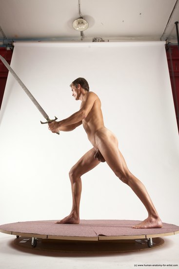 Nude Fighting with sword Man White Standing poses - ALL Athletic Short Brown Standing poses - simple Multi angles poses Realistic