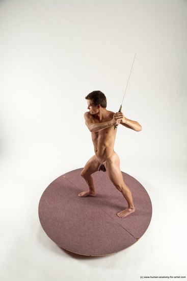 Nude Fighting with sword Man White Standing poses - ALL Athletic Short Brown Standing poses - simple Multi angles poses Realistic