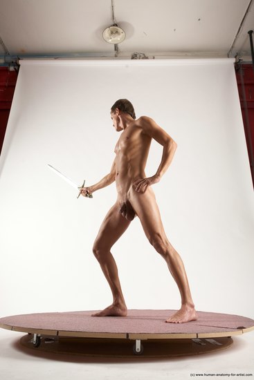 Nude Fighting with sword Man White Standing poses - ALL Athletic Short Brown Standing poses - simple Multi angles poses Realistic