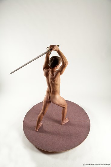 Nude Fighting with sword Man White Standing poses - ALL Athletic Short Brown Standing poses - simple Multi angles poses Realistic