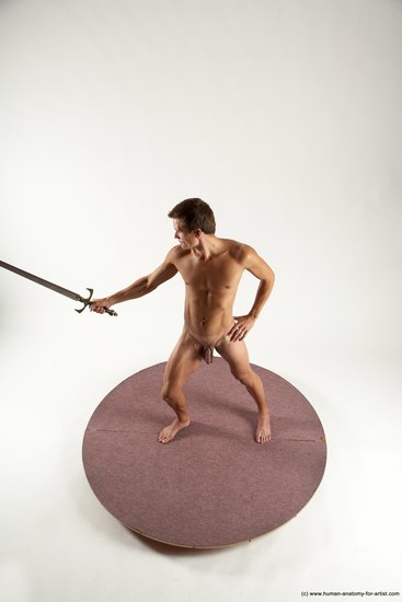 Nude Fighting with sword Man White Standing poses - ALL Athletic Short Brown Standing poses - simple Multi angles poses Realistic