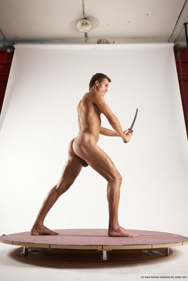 Nude Fighting with sword Man White Standing poses - ALL Athletic Short Brown Standing poses - simple Multi angles poses Realistic