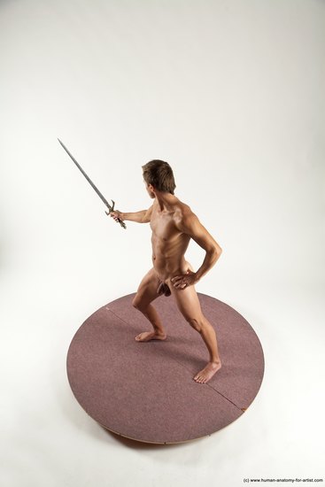 Nude Fighting with sword Man White Standing poses - ALL Athletic Short Brown Standing poses - simple Multi angles poses Realistic