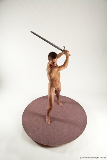 Nude Fighting with sword Man White Standing poses - ALL Athletic Short Brown Standing poses - simple Multi angles poses Realistic