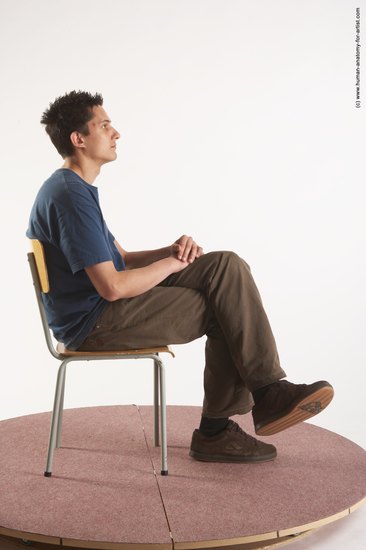 Casual Man White Sitting poses - simple Slim Short Brown Sitting poses - ALL Academic