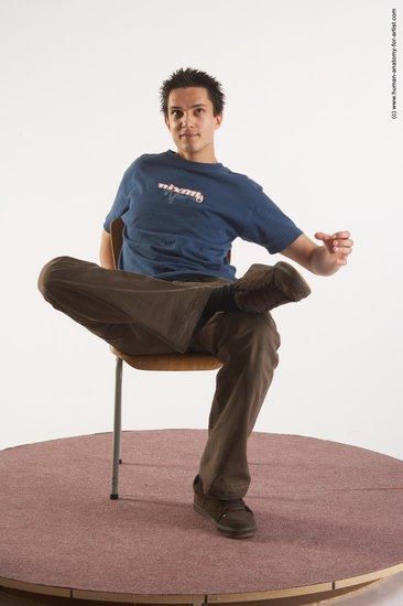 Casual Man White Sitting poses - simple Slim Short Brown Sitting poses - ALL Academic