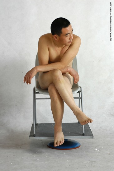 Nude Man Asian Sitting poses - simple Slim Short Black Sitting poses - ALL Realistic