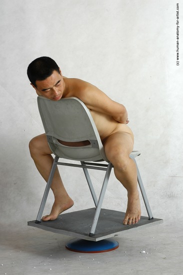 Nude Man Asian Sitting poses - simple Slim Short Black Sitting poses - ALL Realistic