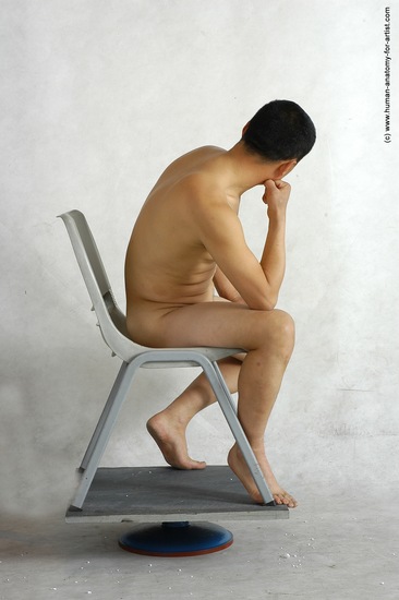 Nude Man Asian Sitting poses - simple Slim Short Black Sitting poses - ALL Realistic