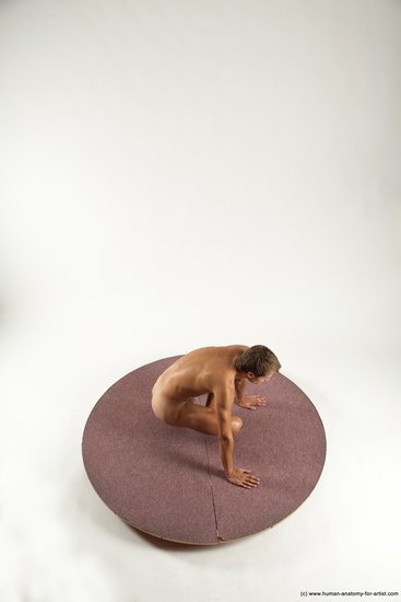 Nude Man White Kneeling poses - ALL Athletic Short Brown Kneeling poses - on one knee Multi angles poses Realistic