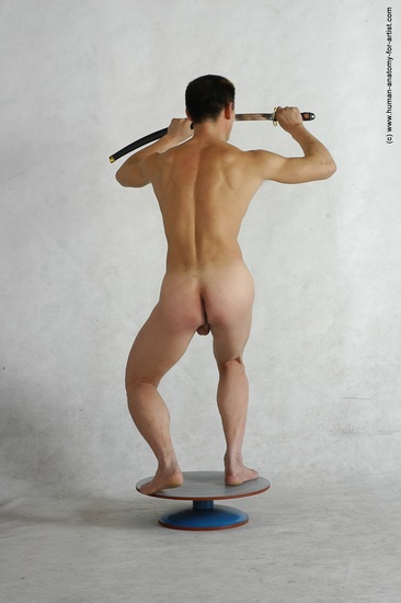 Nude Fighting with sword Man Asian Standing poses - ALL Slim Short Black Standing poses - simple Realistic