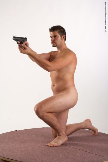 Nude Fighting with gun Man White Kneeling poses - ALL Average Short Brown Kneeling poses - on one knee Realistic