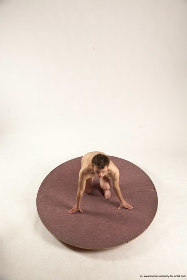 Nude Man White Kneeling poses - ALL Slim Short Brown Kneeling poses - on one knee Multi angles poses Realistic