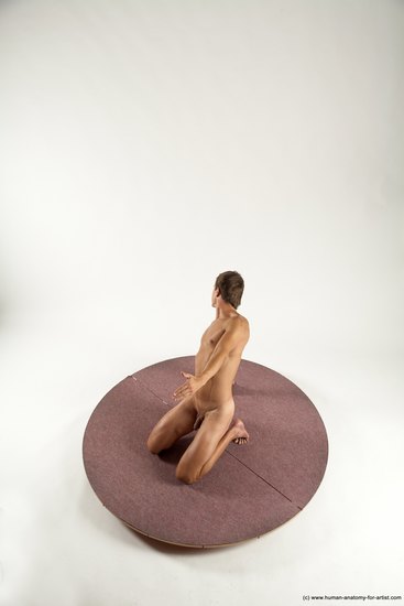 Nude Man White Athletic Short Brown Sitting poses - ALL Sitting poses - on knees Multi angles poses Realistic