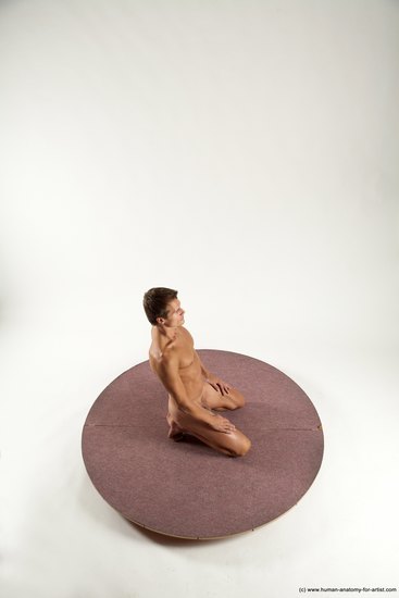 Nude Man White Athletic Short Brown Sitting poses - ALL Sitting poses - on knees Multi angles poses Realistic