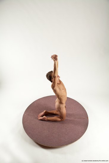 Nude Man White Kneeling poses - ALL Athletic Short Brown Kneeling poses - on both knees Multi angles poses Realistic