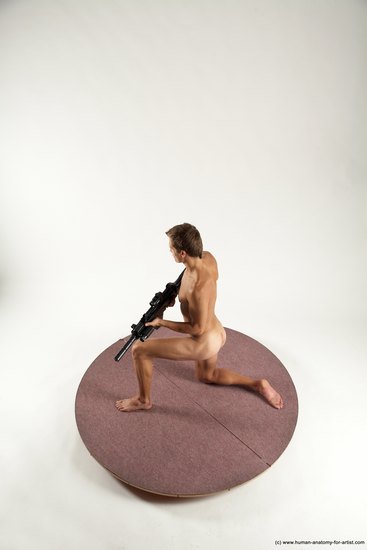 Nude Fighting with submachine gun Man White Kneeling poses - ALL Athletic Short Brown Kneeling poses - on one knee Multi angles poses Realistic