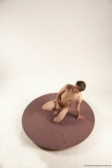 Nude Man White Kneeling poses - ALL Slim Short Brown Kneeling poses - on one knee Multi angles poses Realistic