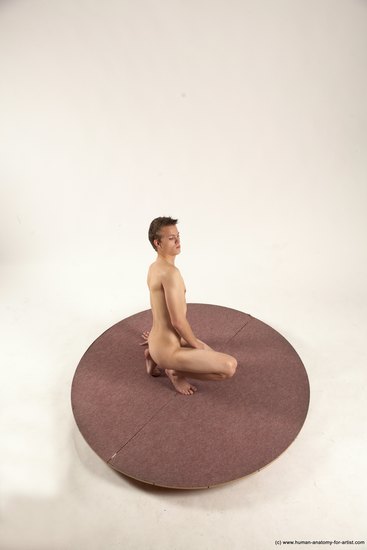 Nude Man White Kneeling poses - ALL Slim Short Brown Kneeling poses - on one knee Multi angles poses Realistic