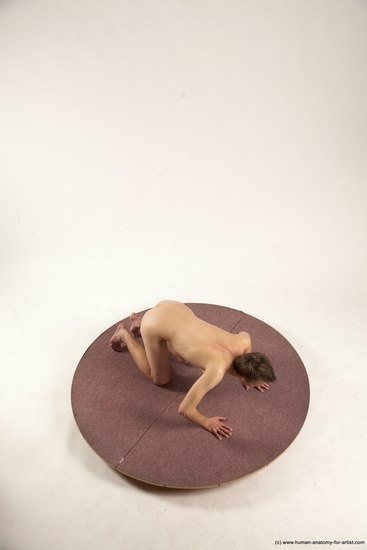 Nude Man White Kneeling poses - ALL Slim Short Brown Kneeling poses - on both knees Multi angles poses Realistic