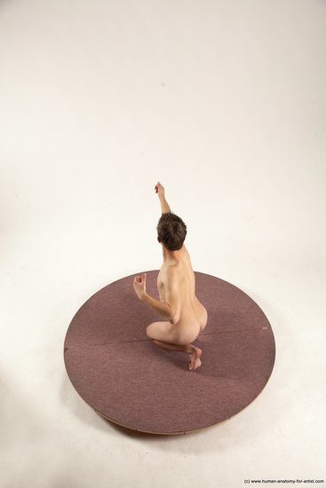 Nude Man White Kneeling poses - ALL Slim Short Brown Kneeling poses - on one knee Multi angles poses Realistic