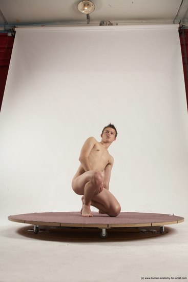 Nude Man White Kneeling poses - ALL Slim Short Brown Kneeling poses - on one knee Multi angles poses Realistic