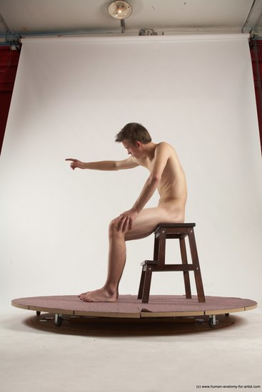 Nude Man White Sitting poses - simple Slim Short Brown Sitting poses - ALL Multi angles poses Realistic