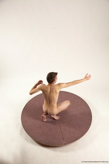 Nude Man White Kneeling poses - ALL Slim Short Brown Kneeling poses - on one knee Multi angles poses Realistic