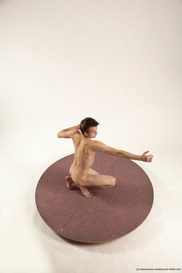 Nude Man White Kneeling poses - ALL Slim Short Brown Kneeling poses - on one knee Multi angles poses Realistic