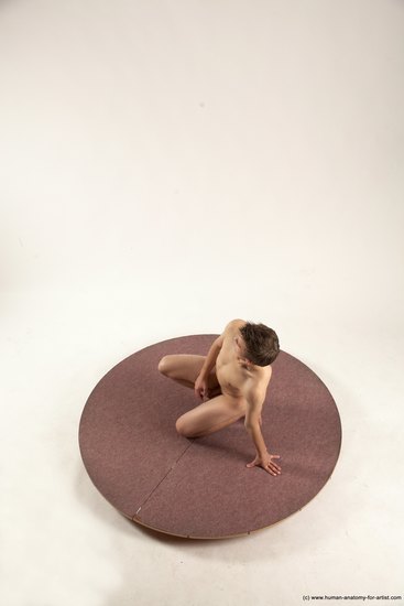 Nude Man White Kneeling poses - ALL Slim Short Brown Kneeling poses - on one knee Multi angles poses Realistic