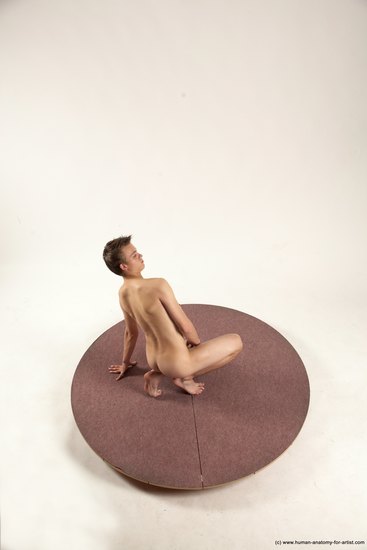 Nude Man White Kneeling poses - ALL Slim Short Brown Kneeling poses - on one knee Multi angles poses Realistic