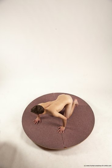 Nude Man White Kneeling poses - ALL Slim Short Brown Kneeling poses - on both knees Multi angles poses Realistic