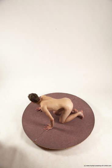 Nude Man White Kneeling poses - ALL Slim Short Brown Kneeling poses - on both knees Multi angles poses Realistic