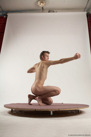 Nude Man White Kneeling poses - ALL Slim Short Brown Kneeling poses - on one knee Multi angles poses Realistic