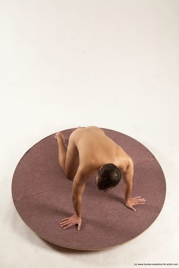 Nude Man White Kneeling poses - ALL Slim Short Brown Kneeling poses - on both knees Multi angles poses Realistic