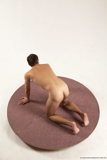 Nude Man White Kneeling poses - ALL Slim Short Brown Kneeling poses - on both knees Multi angles poses Realistic