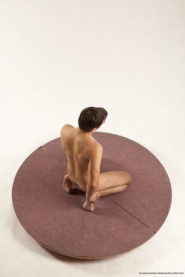 Nude Man White Kneeling poses - ALL Slim Short Brown Kneeling poses - on both knees Multi angles poses Realistic