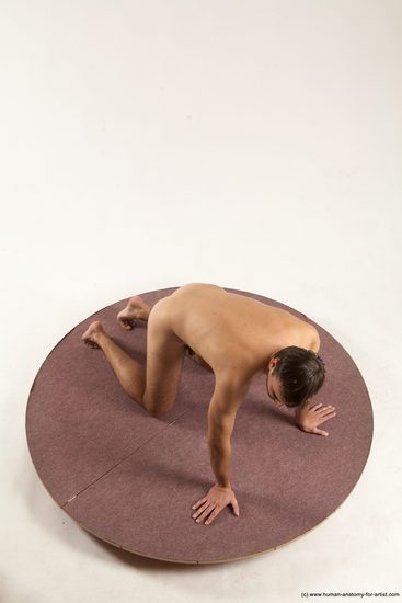 Nude Man White Kneeling poses - ALL Slim Short Brown Kneeling poses - on both knees Multi angles poses Realistic