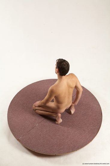 Nude Man White Kneeling poses - ALL Slim Short Brown Kneeling poses - on both knees Multi angles poses Realistic