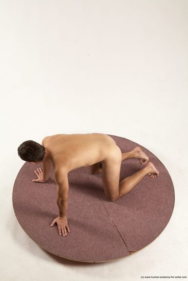 Nude Man White Kneeling poses - ALL Slim Short Brown Kneeling poses - on both knees Multi angles poses Realistic