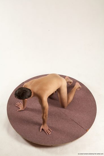 Nude Man White Kneeling poses - ALL Slim Short Brown Kneeling poses - on both knees Multi angles poses Realistic