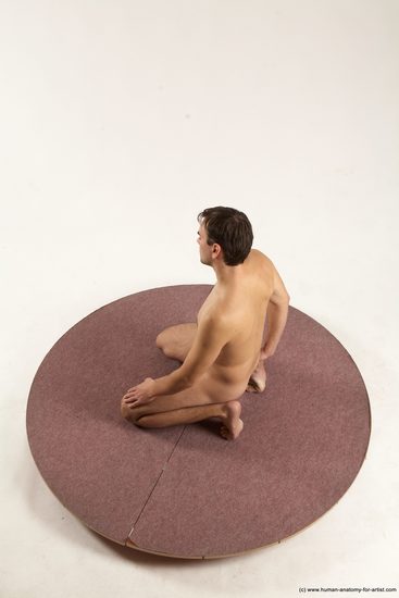 Nude Man White Kneeling poses - ALL Slim Short Brown Kneeling poses - on both knees Multi angles poses Realistic