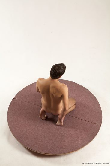 Nude Man White Kneeling poses - ALL Slim Short Brown Kneeling poses - on both knees Multi angles poses Realistic