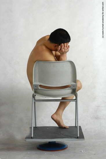 Nude Man Asian Sitting poses - simple Slim Short Black Sitting poses - ALL Realistic