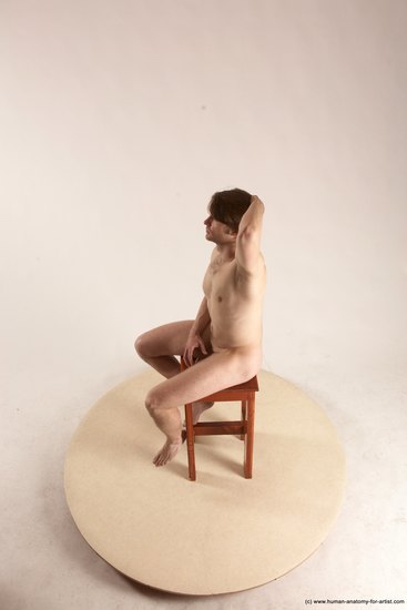 Nude Man White Sitting poses - simple Slim Short Brown Sitting poses - ALL Multi angles poses Realistic