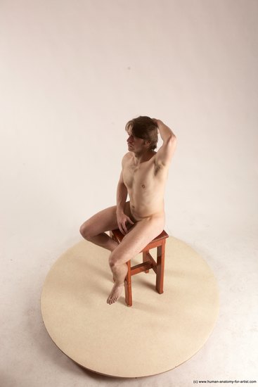 Nude Man White Sitting poses - simple Slim Short Brown Sitting poses - ALL Multi angles poses Realistic