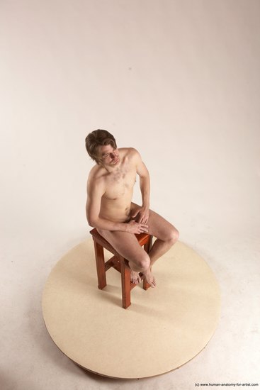 Nude Man White Sitting poses - simple Slim Short Brown Sitting poses - ALL Multi angles poses Realistic